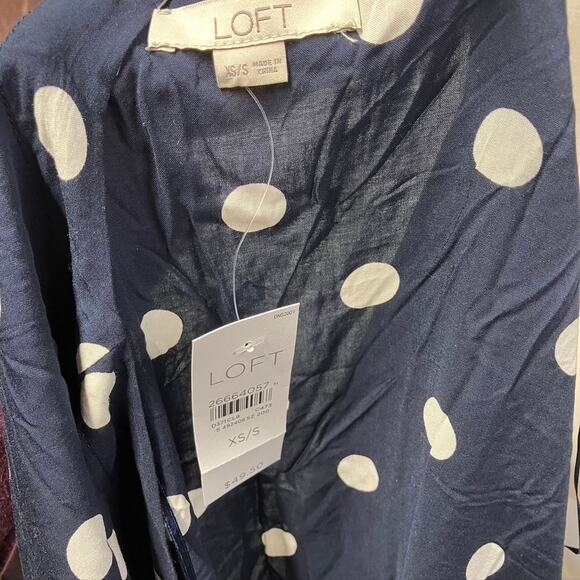 Loft Polka Dot Kimono Womens XS/S New Navy‎ Blue Summer Spring Beach Flowy - Picture 8 of 12
